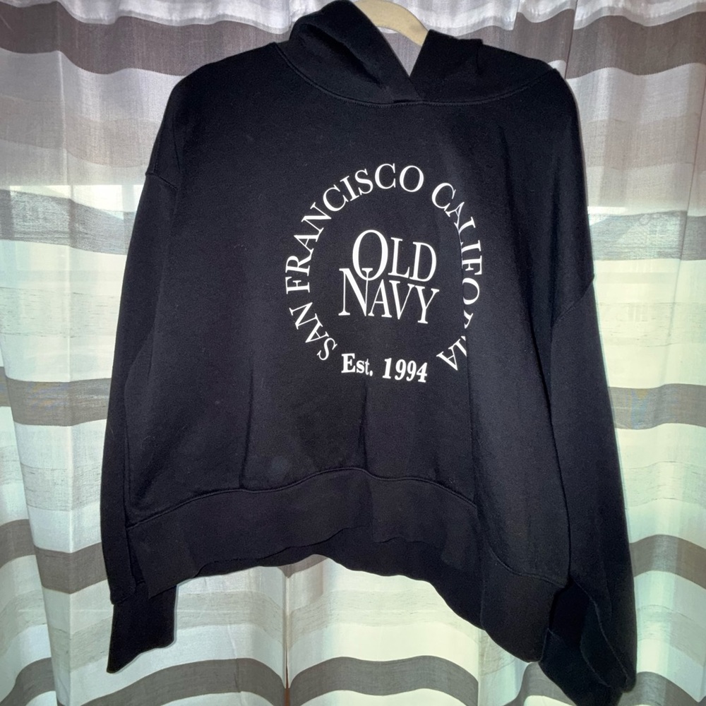 Old Navy Black Crewneck Hoodie with San Francisco Circular Logo